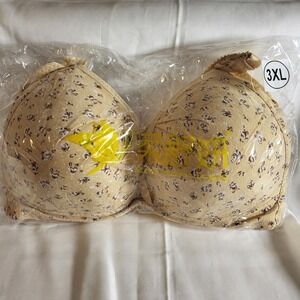 3XL Plus Size Floral Comfort Full Coverage Bra Wireless No Rims Chest Lift Beige
